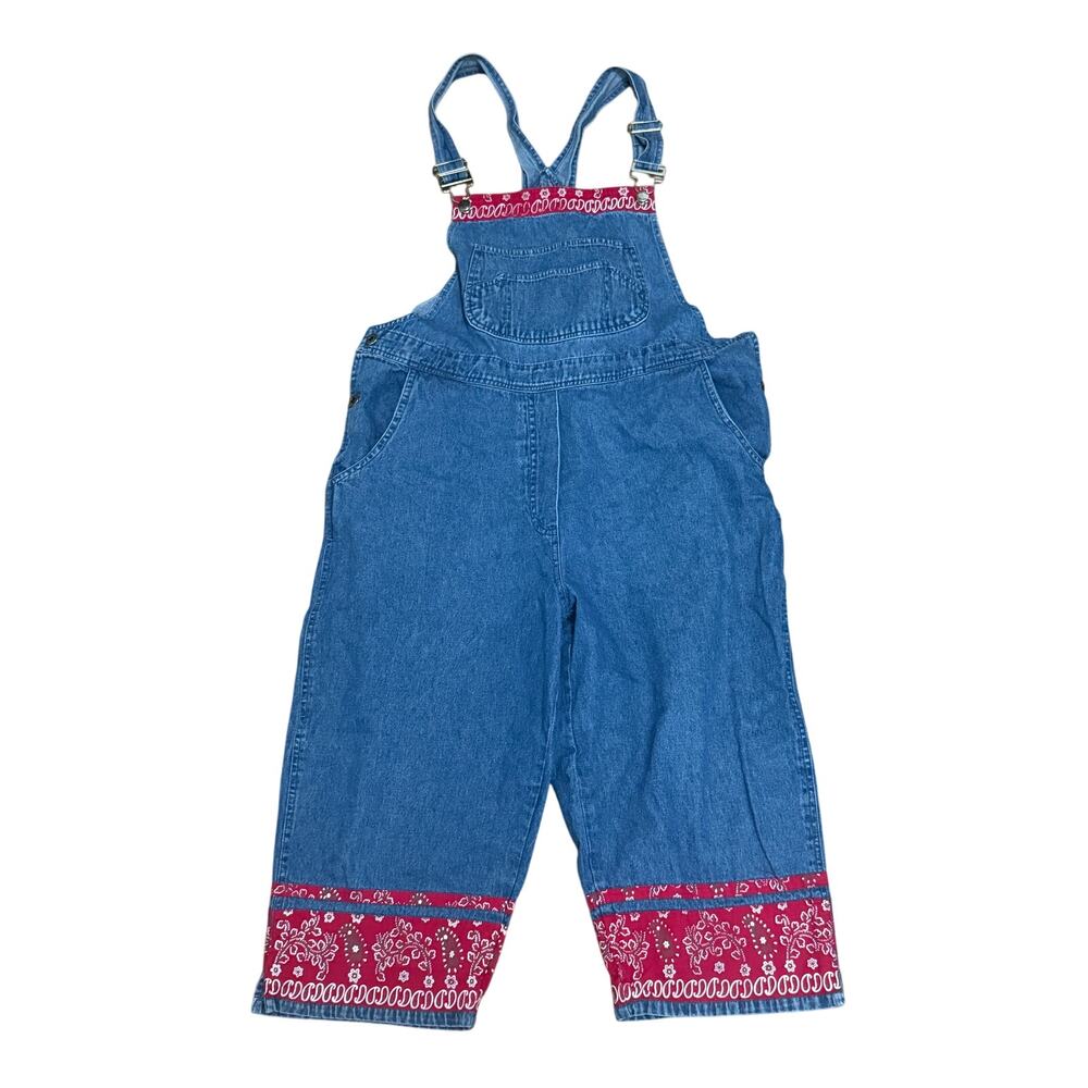 Vintage Agapo Red Bandanna Cropped Denim Overalls Womens Medium